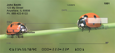ladybugs as you would find them in your backyard, crawling about the flowers and grass, be it rain or shine.