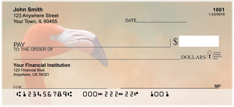 With four rotating images of their one legged silliness, these checks are batter than any lawn flamingo you can find!