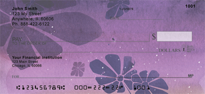 with purple flowers floating about the backgrounds of your checks.