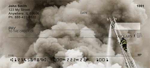 are depicted in these four rotating checks as they battle a huge fire.